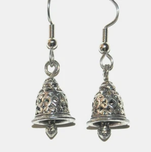 TINY TIBETAN SILVER BELLS EARRINGS * Nice Detail * USA Made! Fast Shipping #E23 - Picture 1 of 1