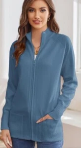 Grace Karin Women’s Long Sleeve Zip Up Knit Cardigan W/pockets Stand Collar Sz L - Picture 1 of 15
