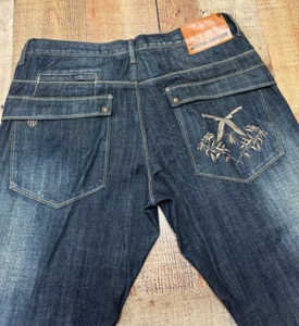 Artful Dodger Baggy Jeans Mens Size 38 Blue Knives Embroidered High Rise - Picture 1 of 14
