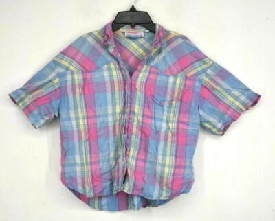 Santa Cruz Womens Pink Plaid Button Front Short Sleeve Shirt Cotton Size Medium - Image 1 of 4