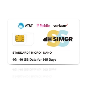SIMGR 40GB 365Days 4G Data Only SIM Card Support for AT&T, T-Mobile and Verizon - Picture 1 of 4