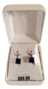 Pendientes con palanca de zafiro creados en laboratorio corte princesa oro sobre plata - Imagen 1 de 4