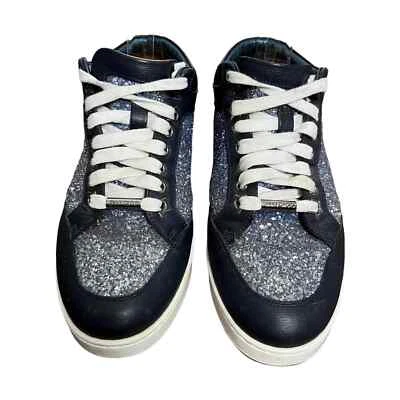 Jimmy Choo Sneakers Leather Navy Blue Glitter Low Top Size 35.5 - Image 1 of 4