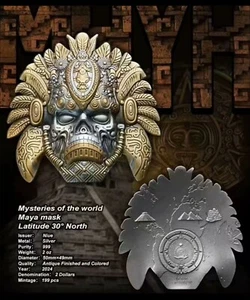 2024 Niue Maya Mask 2oz Silver coin Mysteries of the World only 199pcs made - Picture 1 of 4