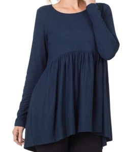 Top da donna Zenana manica lunga morbida e fluente bambola bassa blu blu blu taglia taglie forti 2X - Foto 1 di 6