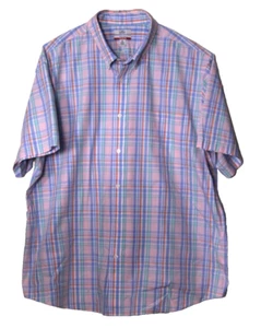 CROFT & BARROW DRESS SHIRT men size 18 light pink blue green plaid short sleeve - Picture 1 of 8