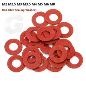 Red Fibre Sealing Washers Metric - M2 M2.5 M3 M3.5 M4 M5 M6 M8 Flat Seal Washer - Picture 1 of 15