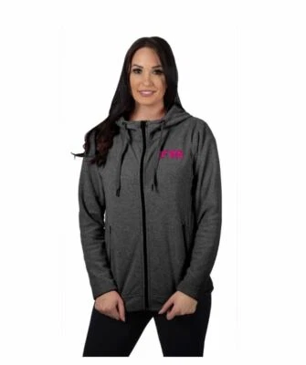 OFERTA - Acogedora chaqueta con capucha polar FXR para mujer, gris jaspeado/rosa, con capucha, mediana Foto 1 de 4