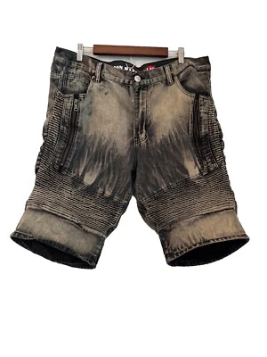 Men’s Lion Dynasty Size 40 Slim Black Bleach Washed Denim Shorts (#91) - Image 1 of 4
