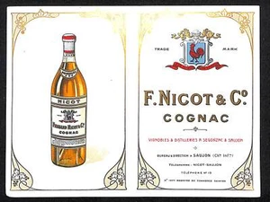 F. Nicot & Co. Cognac Papieretikett Neu aus altem Lagerbestand selten sehr guter Zustand  - Bild 1 von 2