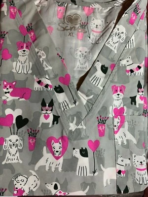 SCRUB TOP SIZES: XS, S, M, L, XL, 2XL PARTY PUPPIES NWT NURSE MEDICAL DOG VET  - Image 1 of 4
