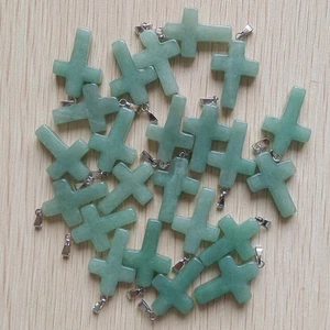 Fashion natural green aventurine stone cross charms Pendant 50pcs/lot Wholesale - Picture 1 of 2