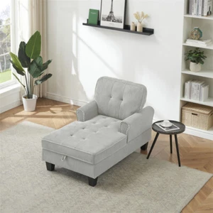 Modern Corduroy Chaise Lounge Convertible Bed w/Adjustable Backrest & Storage - Picture 1 of 9