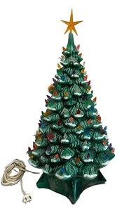 "Árbol de Navidad de cerámica iluminado de colección 19,5"" aves ramas nevadas flocadas COMPLETO - Imagen 1 de 11