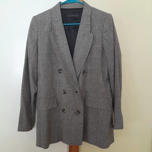 NWOT Zara Woman Womens Houndstooth Plaid Double Breasted Blazer Black Size S - Picture 1 of 4
