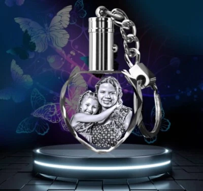 SOLID CRYSTALS Custom Laser-Etched Heart Glass Keyring Gift Box Personalized Image Text Keyring