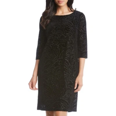 KAREN KANE NUEVO Vestido recto de terciopelo flocado negro para mujer XS TEDO Foto 1 de 2