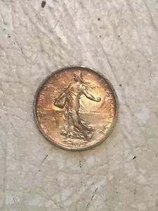 1962 France La Semeuse 5 Franc Silver Coin NATURALLY TONED GOLD RED BLUE - Picture 1 of 2