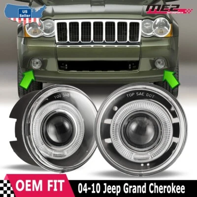 For 2004-2010 Jeep Grand Cherokee Halo Projector Fog Lights Clear Bumper Driving - Image 1 of 4