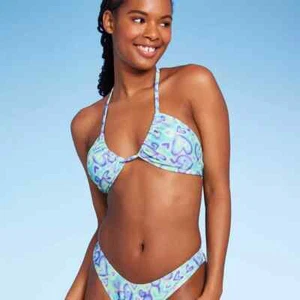 Top de Bikini Convertible Wild Fable Multiway Verde/Azul Estampado de Corazón Talla XXS NUEVO CON ETIQUETAS - Imagen 1 de 6