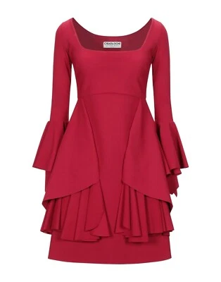 NWT CHIARA BONI LA PETITE ROBE EVIX BELL SLEEVE PEPLUM Mini DRESS Garnet 4 $695 - Image 1 of 4