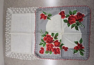2 PIECE Vintage Lady Handkerchiefs Hankies Pocket Handkerchief  CROCHET LOT #5 - Picture 1 of 3