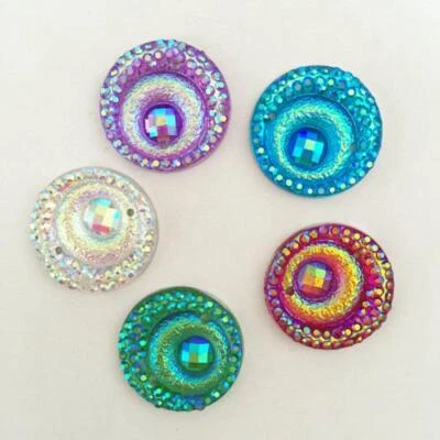 45pcs AB Resin Rhinestone Round Peacock Eye Two-Hole Flatback Applique Wedding - Image 1 of 4