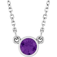14k White Gold Amethyst Solitaire Necklace 16" Gift for Women 1.62g
