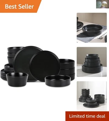 Moderno Juego de Cena de Gres para 4 - Celina Colección 16 Piezas Negro Mate Foto 1 de 4