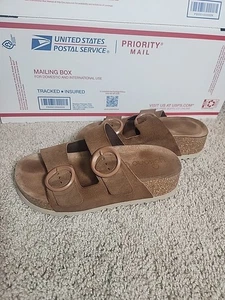 Yokono Velez-003 Platform Platform two round buckle Leather suede cork sandal - Picture 1 of 8