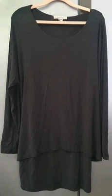 Linea Tesini Lagenlook Black Jersey Dress UK14 EU40 US10 Tunic Top 2in1 Comfy - Image 1 of 4