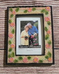 Cold Cast Porcelain 3-1/2" x 5" Photo Picture Frame Floral Decor - Picture 1 of 5