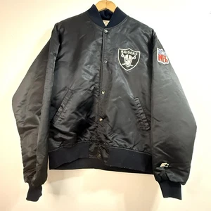 Vintage 80s Oakland Raiders Starter NFL Pro Line Black Satin Bomber Jacket Large - Bild 1 von 19