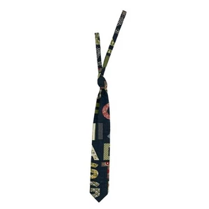 Mustard Pie Gray Multicolor Text Print School Theme Snap Button Boys Tie Medium - Picture 1 of 7