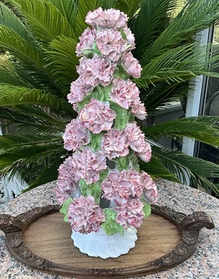 RARE C1950 CARNATION TOPIARY CENTREPIECE Italian MAJOLICA 5KG WEDDING TABLE 19” - Image 1 of 4