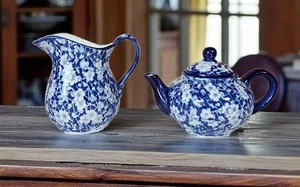 Blue and White Victoria Ware Ironstone Small Pitcher and Teapot EUC - Picture 1 of 13