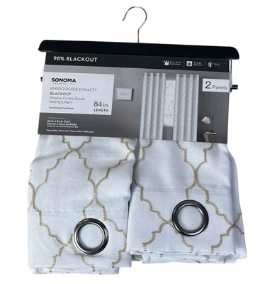 Paneles de cortina de ventana Sonoma 98 % apagados bordados dinastía blanco y gris  Foto 1 de 4