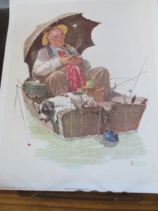 Norman Rockwell print: man with umbrella fishing - Picture 1 of 1