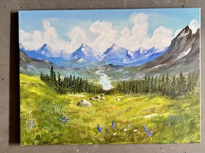 Original Acrylic painting stretched canvas 18"x 24' landscape, Ready to hang — 第 1/3 张图片