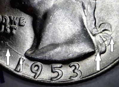 1953d BU + ERROR HUGE DIE CRACKS Washington Quarter Silver Coin NICE LUSTER ! NR - Image 1 of 4