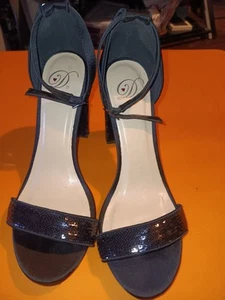 My Delicious Step-S Black Sequin Women's Ankle Strap 4 in block heel Size 9 - Picture 1 of 4