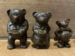 Vtg Antique 3 Piece Set Fairy Tale Figurines Three Bears Oatmeal Bowls Red Eyes - Picture 1 of 9