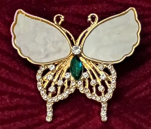 Butterfly Brooch Golden Emerald Green White Color Gift Boxed Lapel Sweater Pin - Picture 1 of 2