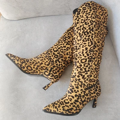 Steve Madden boots 9.5 brown leather Leyna leopard print kitten heels new $200 - Image 1 of 4