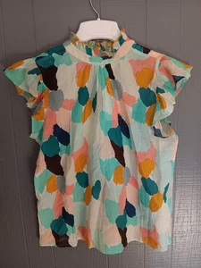 THML Colorblock Sleeveless Mock Neck Ruffled Blouse NWT Size M (Ji) - Picture 1 of 8