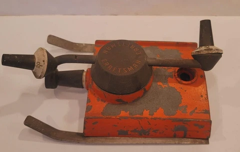 Craftsman Vintage Metal 2 Arm Rotating Sprinkler Orange Paint Likely c1930s Cover