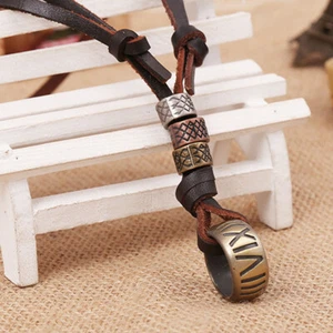 Antique Punk Brown Leather Pendant Adjustable Necklace Mens Necklace - Picture 1 of 12