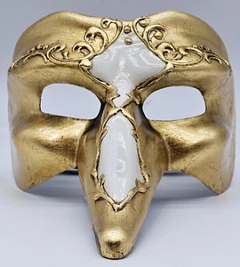Pier One Imports Masquerade Mask Mardi Gras Halloween Hand Painted Italy Gold - Picture 1 of 12