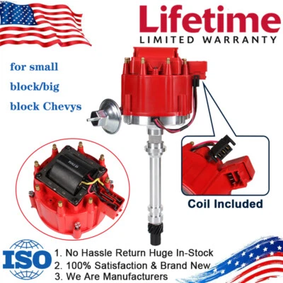 Red HEI Distributor For CHEVY 283 305 307 327 350 400 396 427 454 SBC BBC V8 New - Image 1 of 4