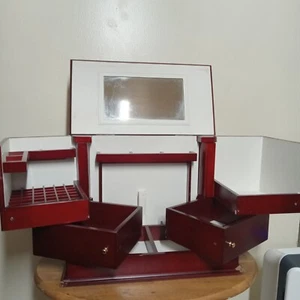 Jewelry Box by Lori Griener With Swing Out Drawers Red Cherry Finish - Picture 1 of 12